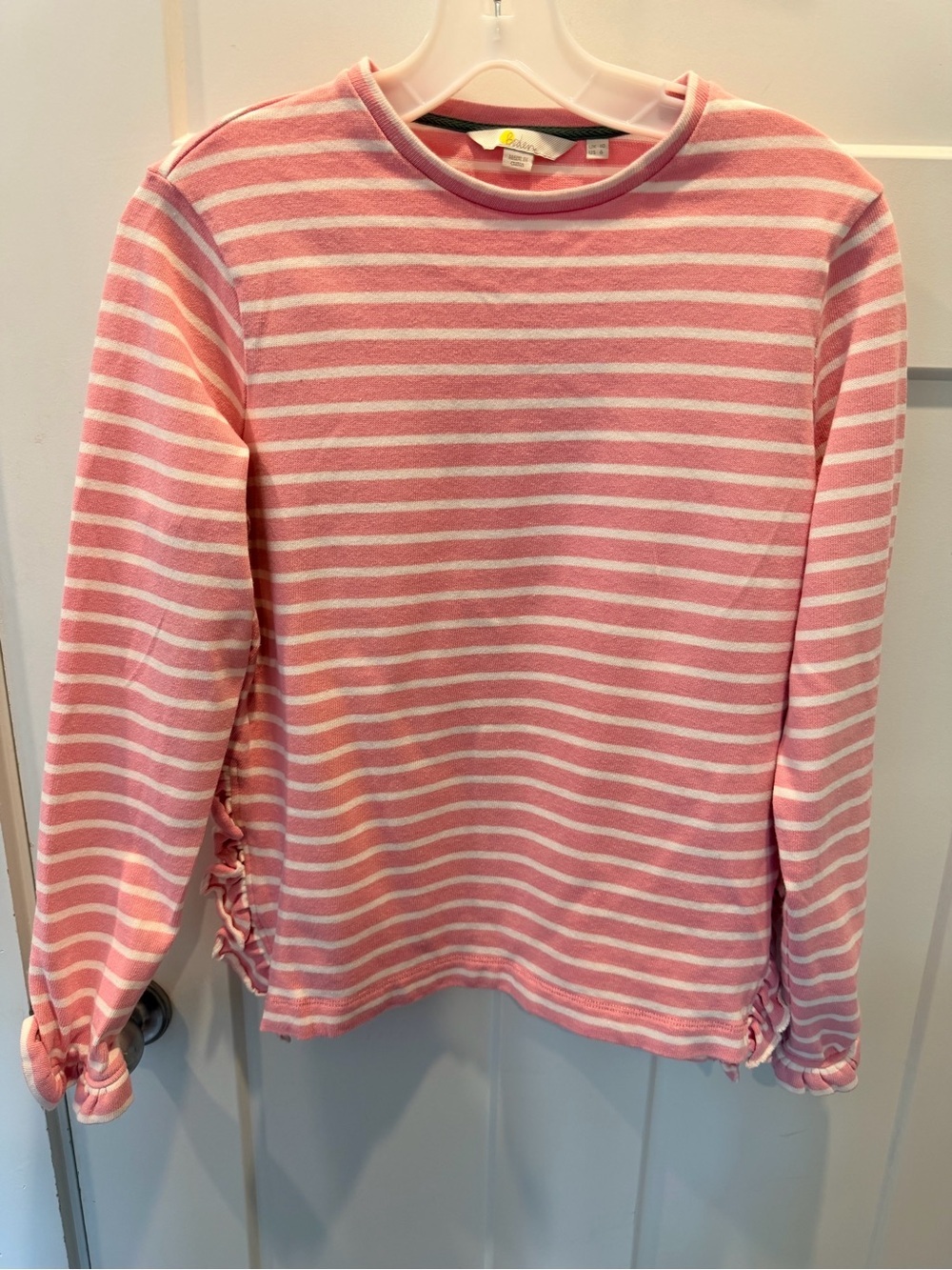 Boden Pink White Striped Ruffle Sleeve Knit Top Sweater US 6 UK 10